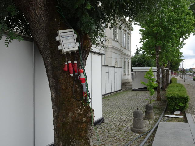 A fusebox in a tree.