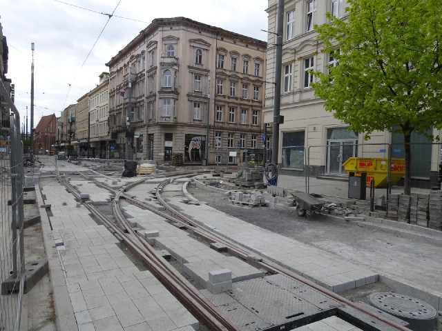 Exposed tram tracks.