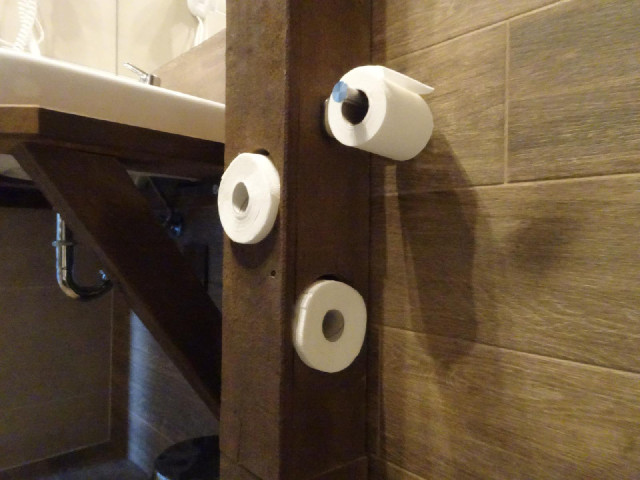 These toilet roll holders are quite quirky, but rather give away that the beam isn't structural.