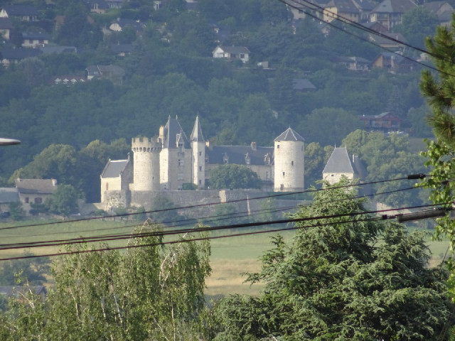 A castle on a distant mountainside.