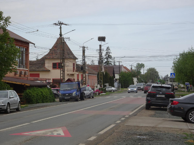 The big shaggy thing on top of a pole is a stork's nest. Pretty much every village I've been through...