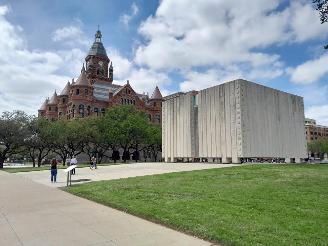 The Old Red Courthouse and the John F Kennedy memorial.